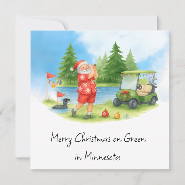 Cartes Pour Fêtes Annuelles Père Noël Golfing en Minnesota (Devant)