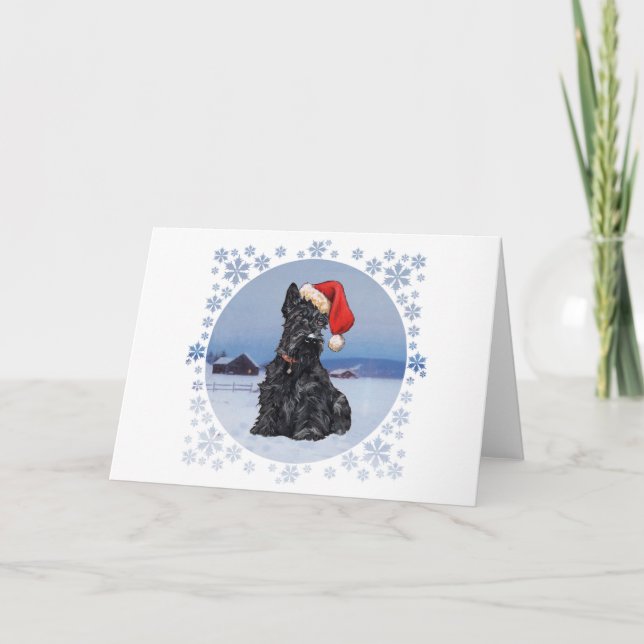Cartes Pour Fêtes Annuelles Père Noël Helper Scottish Terrier (Devant)