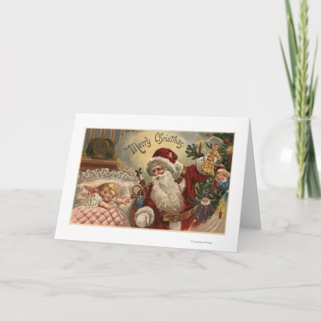 Cartes Pour Fêtes Annuelles Père Noël Holding Doll, Dormir Girl (Devant)