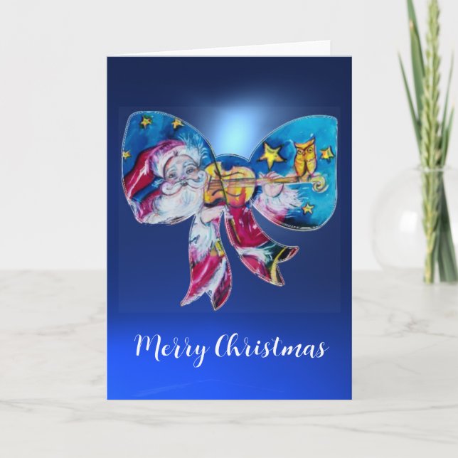 Cartes Pour Fêtes Annuelles PÈRE NOËL INSPIRÉ JOUER VIOLIN NOËL BOW Blue (Devant)