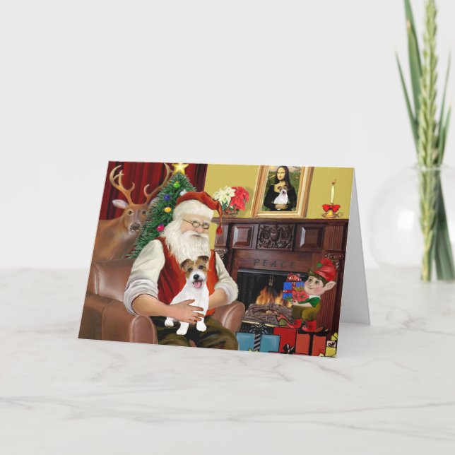 Cartes Pour Fêtes Annuelles Père Noël Jack Russell Terrier PUP (Devant)
