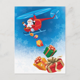 Cartes Pour Fêtes Annuelles père Noël Jeter des cadeaux d'un hélicoptère amusa