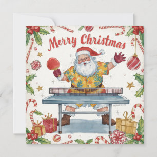 Cartes Pour Fêtes Annuelles Père Noël jouant au ping pong dans une chemise haw