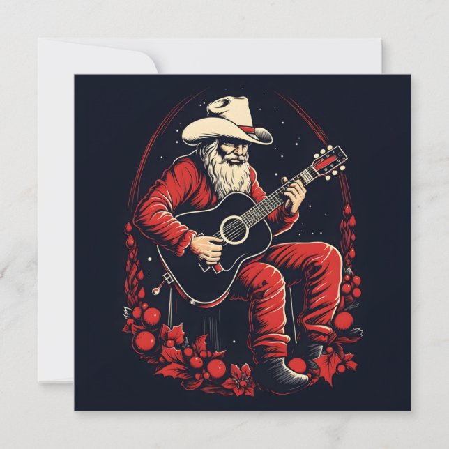 Cartes Pour Fêtes Annuelles père noël jouant de la guitare à noël  (Devant)