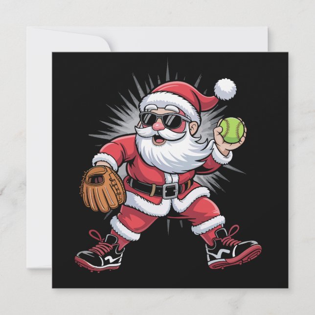 Cartes Pour Fêtes Annuelles Père Noël Jouer au softball comme Pitcher Christma (Devant)
