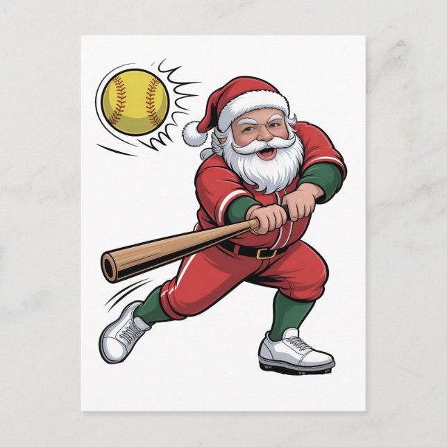 Cartes Pour Fêtes Annuelles Père Noël Jouer Softball Christmas Player Sport (Devant)