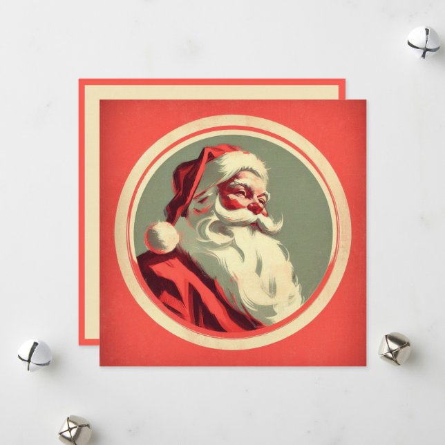 Cartes Pour Fêtes Annuelles Père Noël Joyeux Vintage (Devant/Arrière en situation)