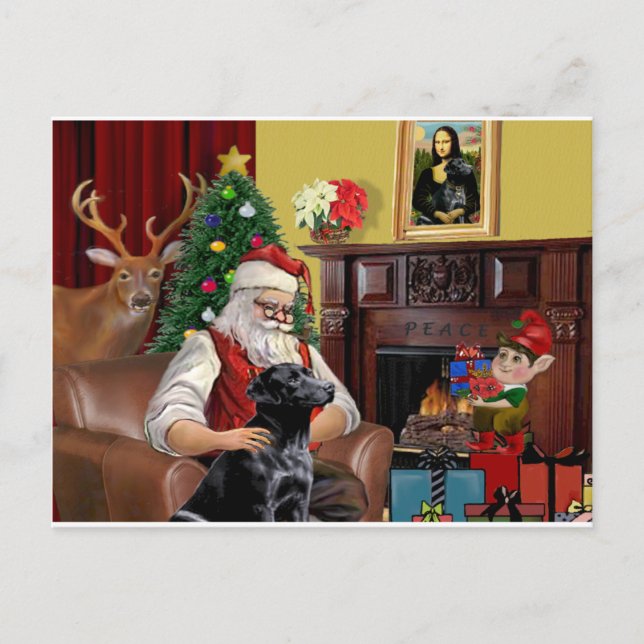 Cartes Pour Fêtes Annuelles Père Noël Labrador (noir) (Devant)