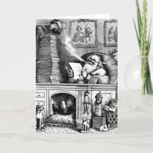 Cartes Pour Fêtes Annuelles Père Noël lisant son courrier