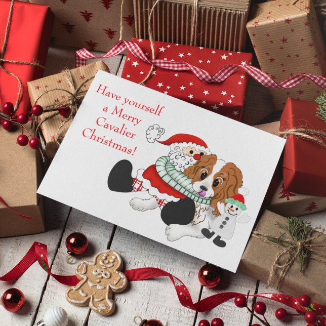 Cartes Pour Fêtes Annuelles Père Noël Little Cavalier King Charles Christmas (Créateur téléchargé)