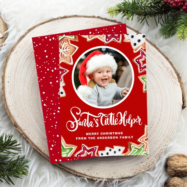 Cartes Pour Fêtes Annuelles Père Noël Little Helper Christmas Cookie Photo (Créateur téléchargé)