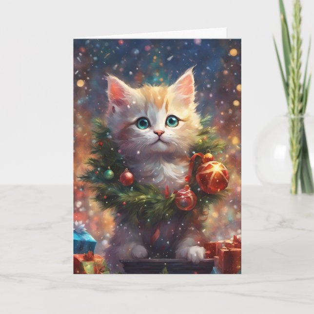 Cartes Pour Fêtes Annuelles Père Noël Little Helper Cute Kitten Holiday Art (Devant)