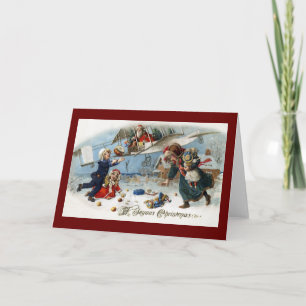 Cartes Pour Fêtes Annuelles Père Noël livrant des cadeaux par l'intermédiaire