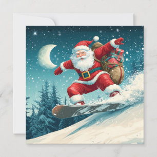 Cartes Pour Fêtes Annuelles Père Noël livre des cadeaux de Noël sur snowboard