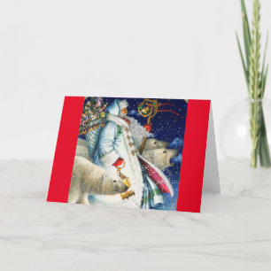 Cartes Pour Fêtes Annuelles Père Noël Marchant Avec Des Ours Polaires