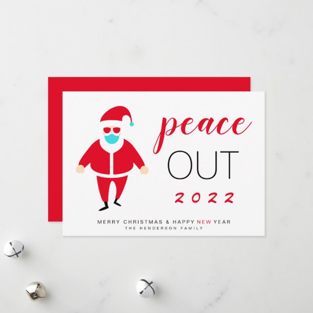 Cartes Pour Fêtes Annuelles père Noël Mask Peace Out 2021 Funny Christmas (Devant/Arrière en situation)
