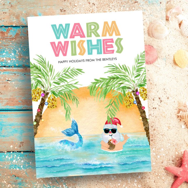 Cartes Pour Fêtes Annuelles Père Noël Mermaid Beach Noël (Créateur téléchargé)