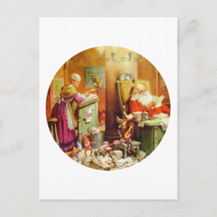 Cartes Pour Fêtes Annuelles Père Noël & Mme Claus dresse leur liste d'enfants