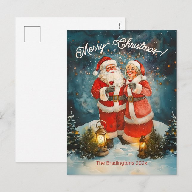 Cartes Pour Fêtes Annuelles Père Noël Mme Claus Joyeux Noël (Devant / Derrière)