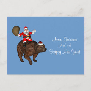 Cartes Pour Fêtes Annuelles Père Noël Monte Un Ours