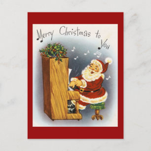 Cartes Pour Fêtes Annuelles Père Noël musicale vintage