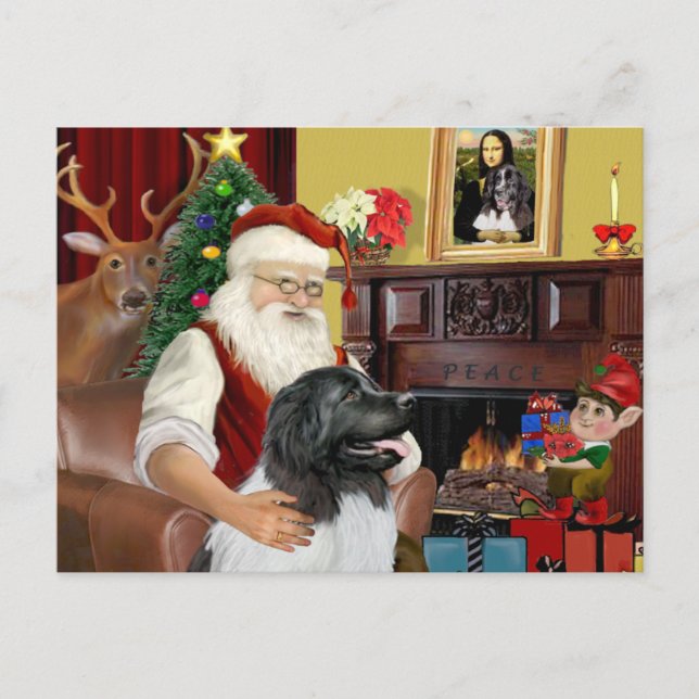 Cartes Pour Fêtes Annuelles Père Noël Newfie Landseer (Devant)