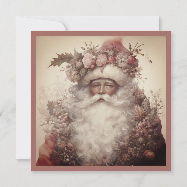 Cartes Pour Fêtes Annuelles Père Noël Noir de Noël - Floral Rococo & Rose (Devant)