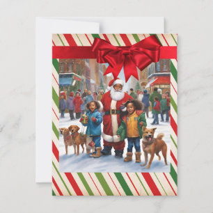 Cartes Pour Fêtes Annuelles Père Noël noir enfants chiens sapin de Noël