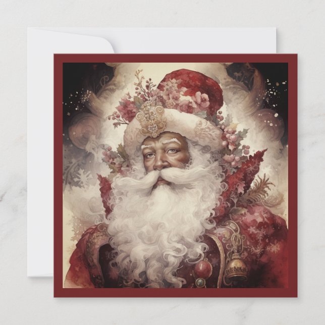Cartes Pour Fêtes Annuelles Père Noël Noir Rococo Barbe Blanche Ciel Étoilé (Devant)