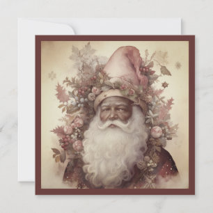 Cartes Pour Fêtes Annuelles Père Noël Noir Rococo Chapeau Floral Rose Barbe Bl