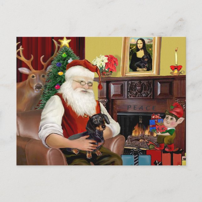 Cartes Pour Fêtes Annuelles Père Noël noir / tan Dachshund (#16) (Devant)