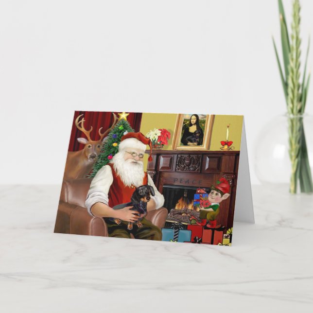 Cartes Pour Fêtes Annuelles Père Noël noir / tan Dachshund (#16) (Devant)