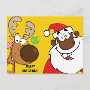 Cartes Pour Fêtes Annuelles Père Noël noire avec rennes