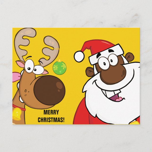 Cartes Pour Fêtes Annuelles Père Noël noire avec rennes (Devant)
