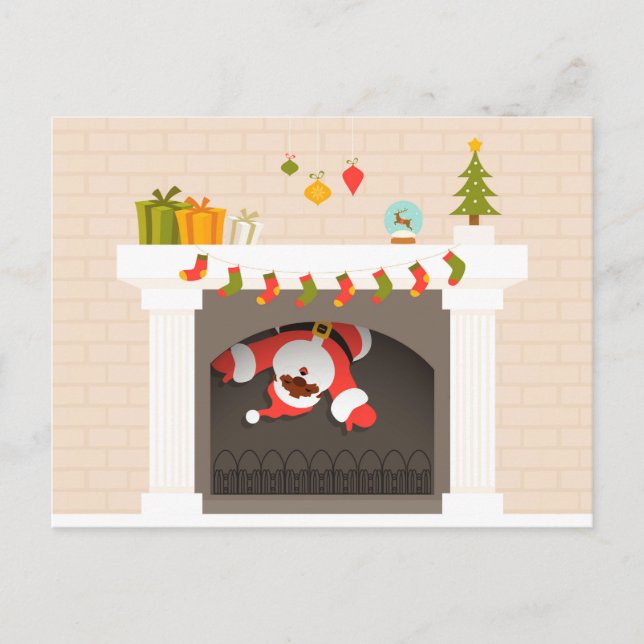 Cartes Pour Fêtes Annuelles père Noël noire coincée dans une cheminée (Devant)
