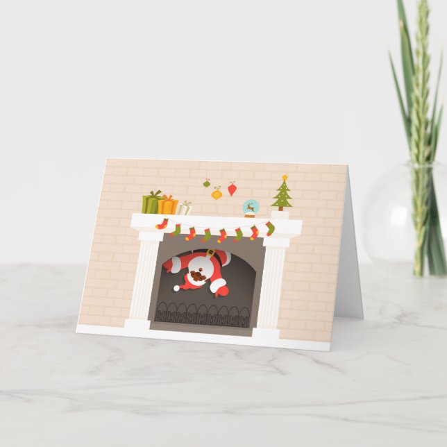 Cartes Pour Fêtes Annuelles père Noël noire coincée dans une cheminée (Devant)