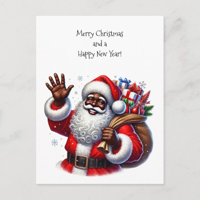 Cartes Pour Fêtes Annuelles Père Noël noire et sac de cadeaux (Devant)