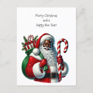 Cartes Pour Fêtes Annuelles Père Noël noire et sac de cadeaux