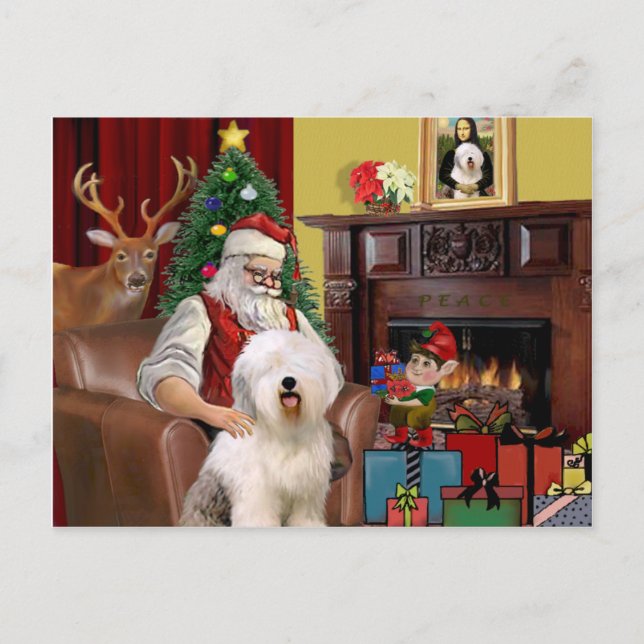 Cartes Pour Fêtes Annuelles Père Noël Old English Sheepdog (Devant)