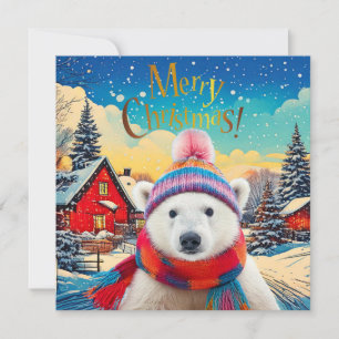 Cartes Pour Fêtes Annuelles Père Noël ours polaire chapeau et écharpe Joyeux N