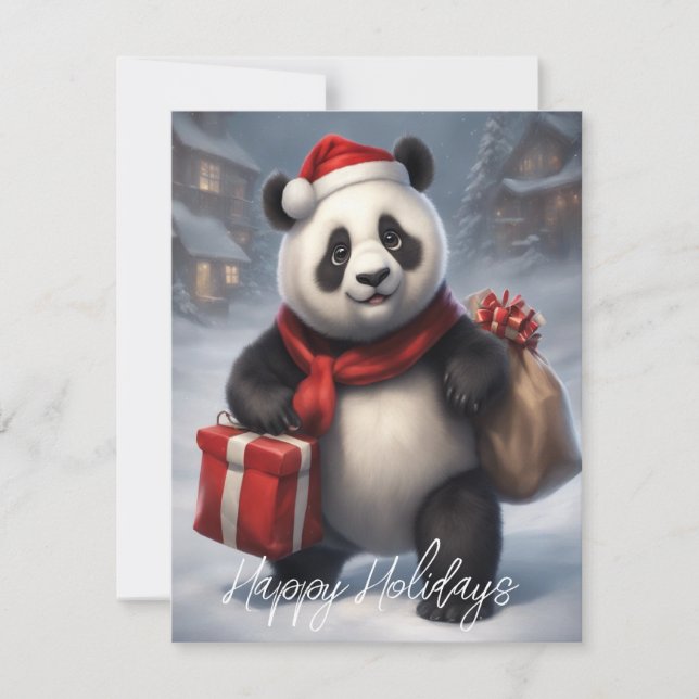 Cartes Pour Fêtes Annuelles Père Noël Panda Bear (Devant)