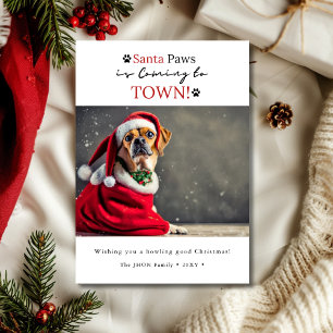 Cartes Pour Fêtes Annuelles Père Noël Paws arrive en ville ! Photo de chien No