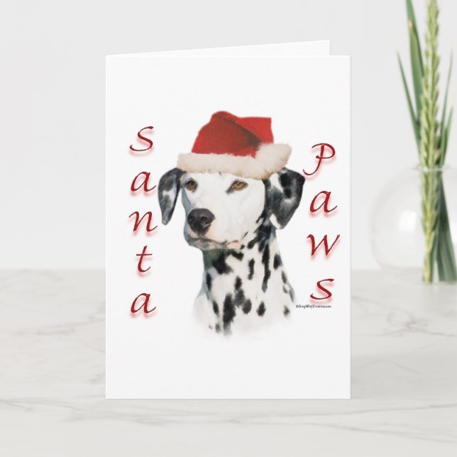 Cartes Pour Fêtes Annuelles Père Noël Paws de Dalmatie noire (Devant)