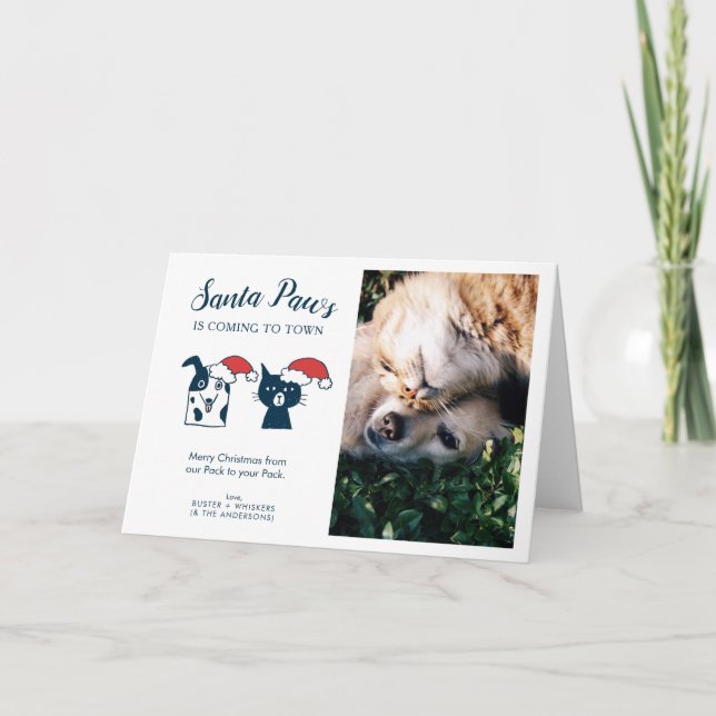 Cartes Pour Fêtes Annuelles Père Noël Paws | Photo pour animaux de Noël (Devant)
