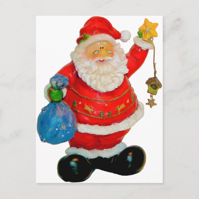 Cartes Pour Fêtes Annuelles Père Noël Père Noël avec sac et étoile (Devant)