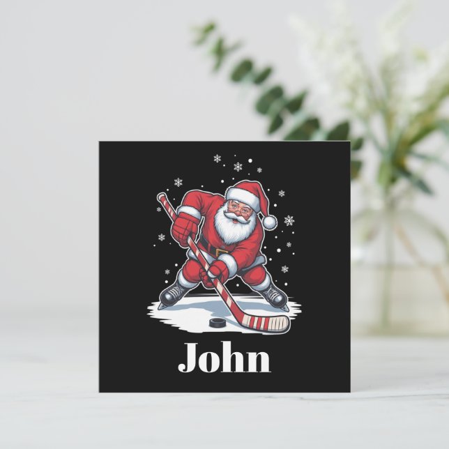 Cartes Pour Fêtes Annuelles Père Noël personnalisé Hockey sur glace Sport de N (Debout devant)