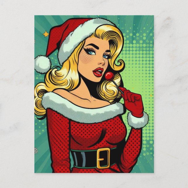 Cartes Pour Fêtes Annuelles Père Noël Pinup : Pop Art Glam (Devant)