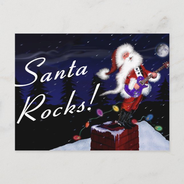 Cartes Pour Fêtes Annuelles Père Noël Plays Guitare (Devant)