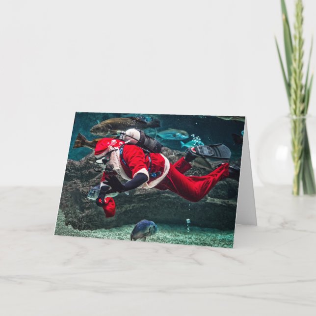 Cartes Pour Fêtes Annuelles Père Noël Plongée Aquarium Poisson Personnalisable (Devant)