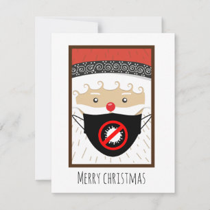 Cartes Pour Fêtes Annuelles Père Noël portant masque corona plat Noël